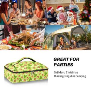 Kcldeci Insulated Thermal Food Carrier Insulated Casserole Carrier for Hot or Cold Food,Strawberries and White Flowers Insulated Tote Bag for Potluck Cookouts Parties Picnic,Lasagna Lugger