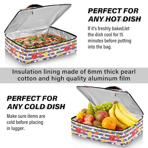 Kcldeci Insulated Thermal Food Carrier Insulated Casserole Carrier for Hot or Cold Food,Tropical Fruits Pineapples Strawberries Insulated Tote Bag for Potluck Cookouts Parties Picnic,Lasagna Lugger