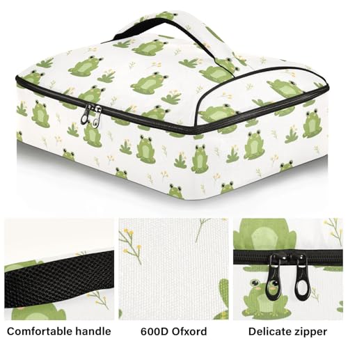 Kcldeci Insulated Thermal Food Carrier Insulated Casserole Carrier for Hot or Cold Food,Cute Frogs Insulated Tote Bag for Potluck Cookouts Parties Picnic,Lasagna Lugger