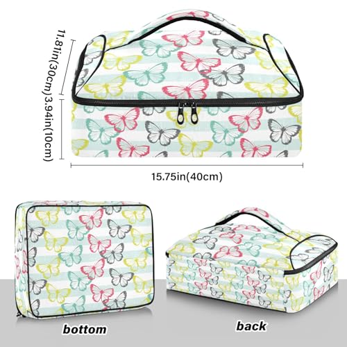 Kcldeci Insulated Thermal Food Carrier Insulated Casserole Carrier for Hot or Cold Food,Butterfly Stripe Insulated Tote Bag for Potluck Cookouts Parties Picnic,Lasagna Lugger