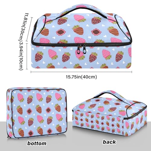 Kcldeci Insulated Thermal Food Carrier Insulated Casserole Carrier for Hot or Cold Food,Valentine's Day Hearts Strawberries Insulated Tote Bag for Potluck Cookouts Parties Picnic,Lasagna Lugger