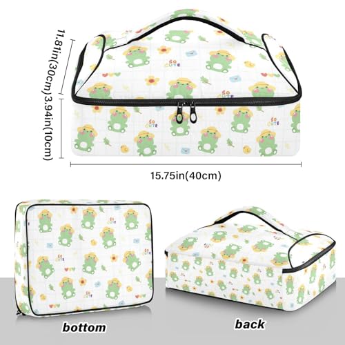 Kcldeci Insulated Thermal Food Carrier Insulated Casserole Carrier for Hot or Cold Food,Cute Frog Wear Hat Insulated Tote Bag for Potluck Cookouts Parties Picnic,Lasagna Lugger