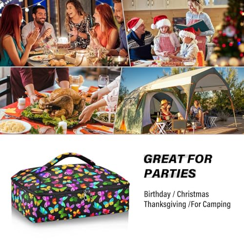 Kcldeci Insulated Thermal Food Carrier Insulated Casserole Carrier for Hot or Cold Food,Cartoon Butterflies Insulated Tote Bag for Potluck Cookouts Parties Picnic,Lasagna Lugger