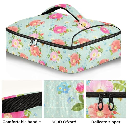 Kcldeci Insulated Thermal Food Carrier Insulated Casserole Carrier for Hot or Cold Food,Flowers and Rose Hips Insulated Tote Bag for Potluck Cookouts Parties Picnic,Lasagna Lugger