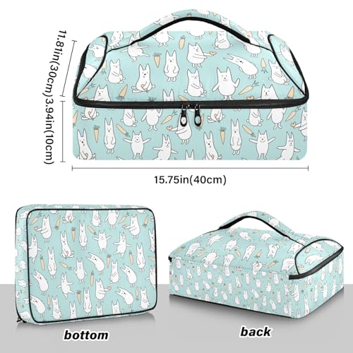 Kcldeci Insulated Thermal Food Carrier Insulated Casserole Carrier for Hot or Cold Food,Rabbits and Carrots Light Blue Insulated Tote Bag for Potluck Cookouts Parties Picnic,Lasagna Lugger