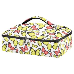 kcldeci insulated thermal food carrier insulated casserole carrier for hot or cold food,yellow and red butterfly insulated tote bag for potluck cookouts parties picnic,lasagna lugger