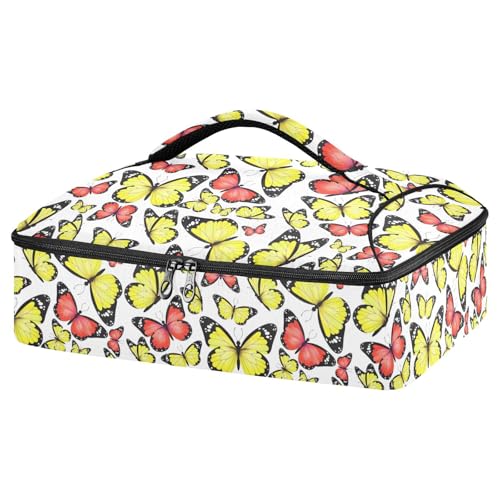 Kcldeci Insulated Thermal Food Carrier Insulated Casserole Carrier for Hot or Cold Food,Yellow and Red Butterfly Insulated Tote Bag for Potluck Cookouts Parties Picnic,Lasagna Lugger