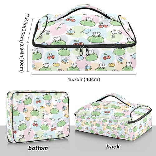 Kcldeci Insulated Thermal Food Carrier Insulated Casserole Carrier for Hot or Cold Food,Cute Face Frog Insulated Tote Bag for Potluck Cookouts Parties Picnic,Lasagna Lugger