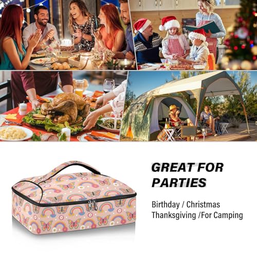 Kcldeci Insulated Thermal Food Carrier Insulated Casserole Carrier for Hot or Cold Food,Retro Daisies Butterflies Insulated Tote Bag for Potluck Cookouts Parties Picnic,Lasagna Lugger