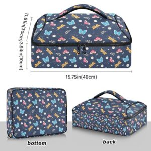 Kcldeci Insulated Thermal Food Carrier Insulated Casserole Carrier for Hot or Cold Food,Butterfly on Navy Insulated Tote Bag for Potluck Cookouts Parties Picnic,Lasagna Lugger