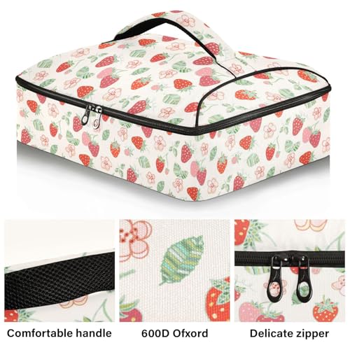 Kcldeci Insulated Thermal Food Carrier Insulated Casserole Carrier for Hot or Cold Food,Strawberry Leaves Flowers Insulated Tote Bag for Potluck Cookouts Parties Picnic,Lasagna Lugger