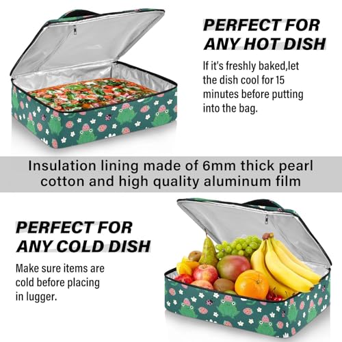 Kcldeci Insulated Thermal Food Carrier Insulated Casserole Carrier for Hot or Cold Food,Frogs with Strawberries Ladybugs Insulated Tote Bag for Potluck Cookouts Parties Picnic,Lasagna Lugger