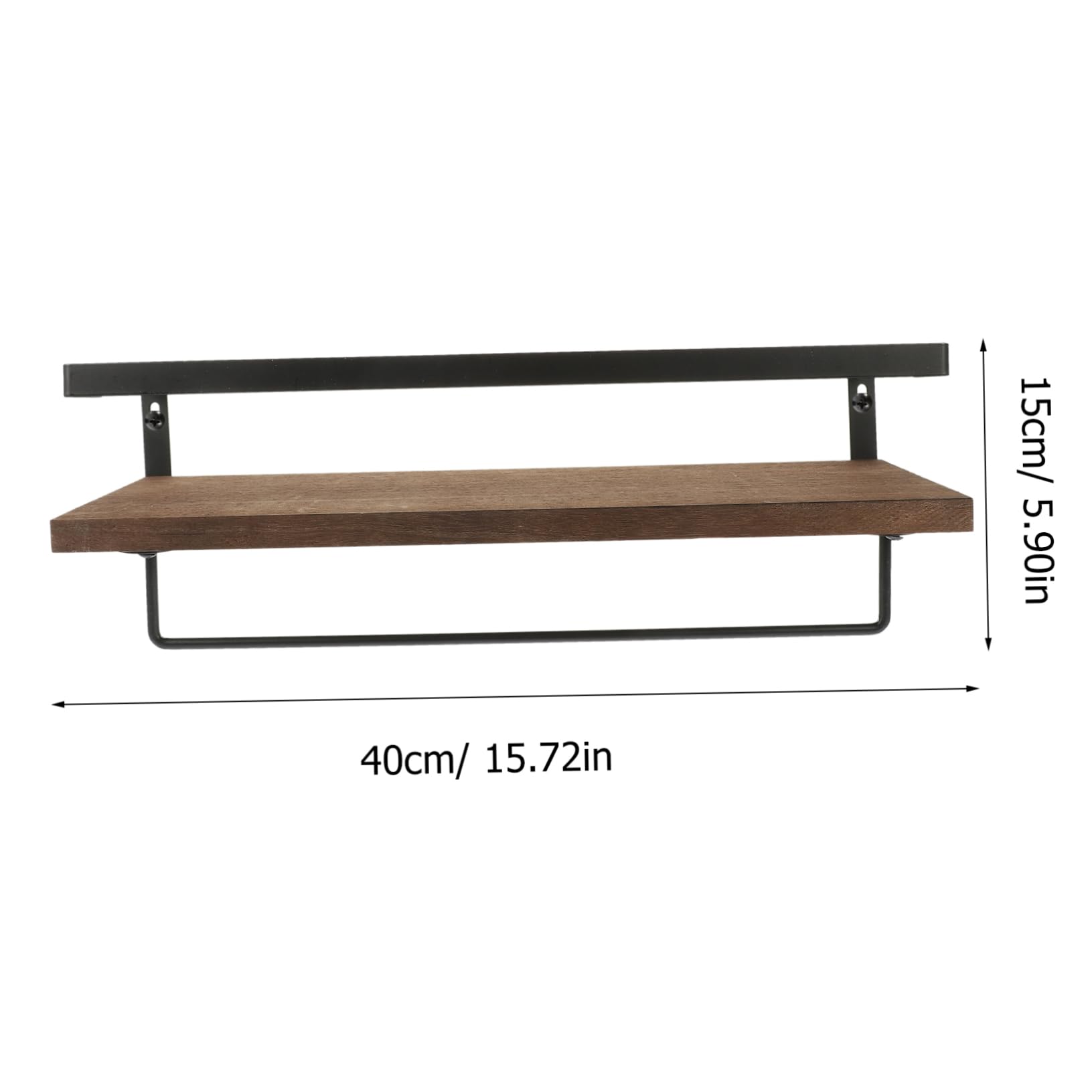 Cabilock 2pcs Metal Wall Kitchen Shelves Wooden Storage Shelf Wall Mounted Storage Rack Brown Wall-Mounted Shelf