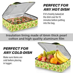 Kcldeci Insulated Thermal Food Carrier Insulated Casserole Carrier for Hot or Cold Food,Strawberries and White Flowers Insulated Tote Bag for Potluck Cookouts Parties Picnic,Lasagna Lugger