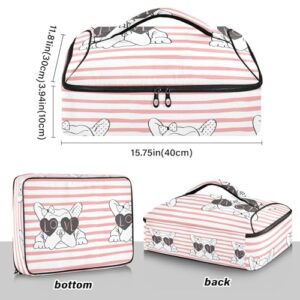 Kcldeci Insulated Thermal Food Carrier Insulated Casserole Carrier for Hot or Cold Food,Cute French Bulldog Love Sunglasses Insulated Tote Bag for Potluck Cookouts Parties Picnic,Lasagna Lugger