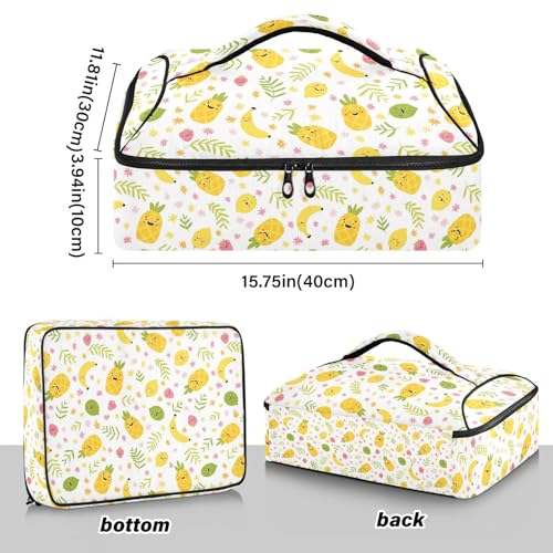 Kcldeci Insulated Thermal Food Carrier Insulated Casserole Carrier for Hot or Cold Food,Pineapple Lemon Strawberry Insulated Tote Bag for Potluck Cookouts Parties Picnic,Lasagna Lugger