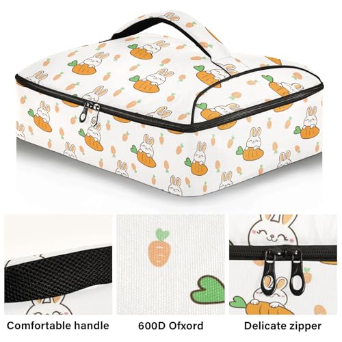 Kcldeci Insulated Thermal Food Carrier Insulated Casserole Carrier for Hot or Cold Food,Cartoon Rabbit and Carrot Insulated Tote Bag for Potluck Cookouts Parties Picnic,Lasagna Lugger