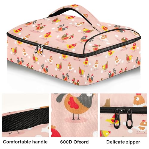 Kcldeci Insulated Thermal Food Carrier Insulated Casserole Carrier for Hot or Cold Food,Chickens Roosters and Eggs Insulated Tote Bag for Potluck Cookouts Parties Picnic,Lasagna Lugger