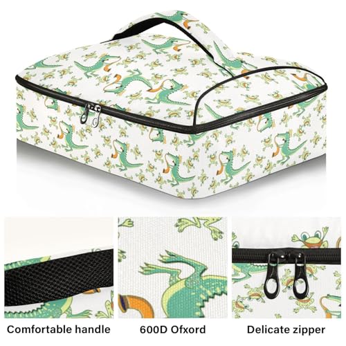 Kcldeci Insulated Thermal Food Carrier Insulated Casserole Carrier for Hot or Cold Food,Crocodiles Frogs Tropical Plants Insulated Tote Bag for Potluck Cookouts Parties Picnic,Lasagna Lugger