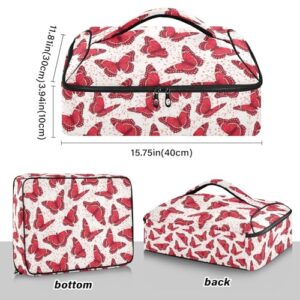 Kcldeci Insulated Thermal Food Carrier Insulated Casserole Carrier for Hot or Cold Food,Red Butterflies (2) Insulated Tote Bag for Potluck Cookouts Parties Picnic,Lasagna Lugger