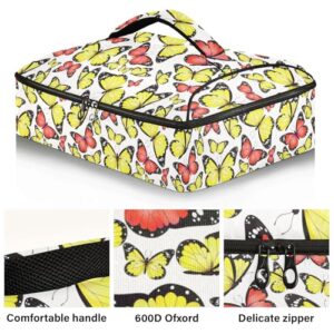 Kcldeci Insulated Thermal Food Carrier Insulated Casserole Carrier for Hot or Cold Food,Yellow and Red Butterfly Insulated Tote Bag for Potluck Cookouts Parties Picnic,Lasagna Lugger