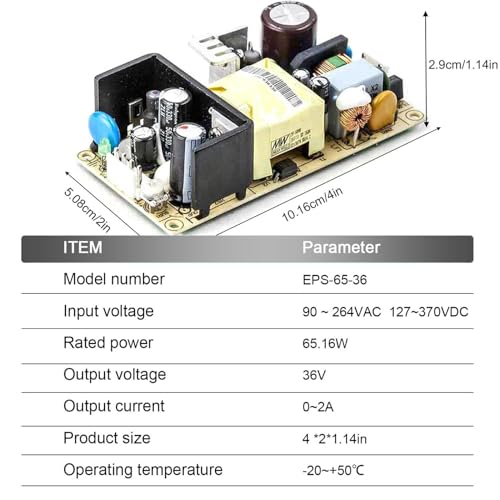 TorqCali EPS-65-36 65W Single Output Switching Power Supply 36V 1.81A, 89% Efficiency, Universal AC Input, Industrial Grade, for Automation Equipment, Test & Measurement, and Industrial Applications