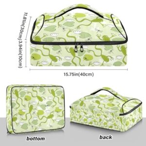 Kcldeci Insulated Thermal Food Carrier Insulated Casserole Carrier for Hot or Cold Food,Frogs and Dragonflies Insulated Tote Bag for Potluck Cookouts Parties Picnic,Lasagna Lugger