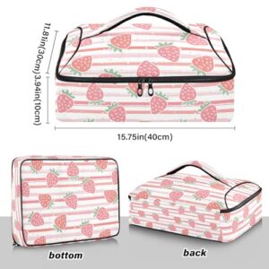 Kcldeci Insulated Thermal Food Carrier Insulated Casserole Carrier for Hot or Cold Food,Tropical Strawberry Insulated Tote Bag for Potluck Cookouts Parties Picnic,Lasagna Lugger