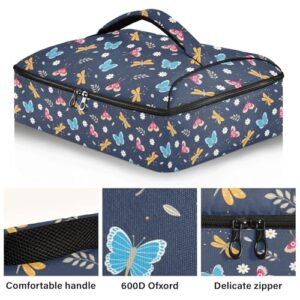 Kcldeci Insulated Thermal Food Carrier Insulated Casserole Carrier for Hot or Cold Food,Butterfly on Navy Insulated Tote Bag for Potluck Cookouts Parties Picnic,Lasagna Lugger