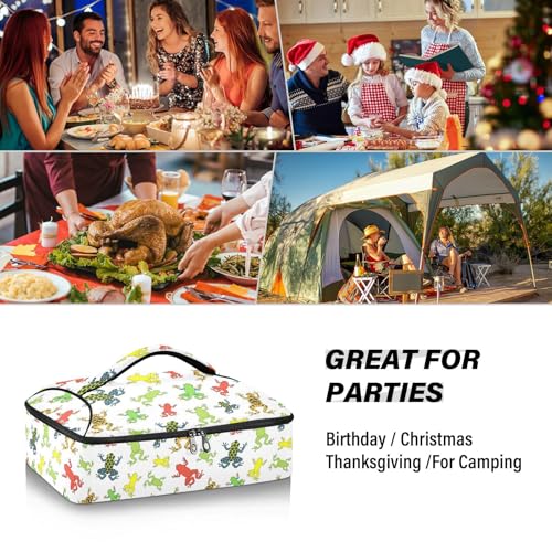 Kcldeci Insulated Thermal Food Carrier Insulated Casserole Carrier for Hot or Cold Food,Tropical Tree Frogs Insulated Tote Bag for Potluck Cookouts Parties Picnic,Lasagna Lugger