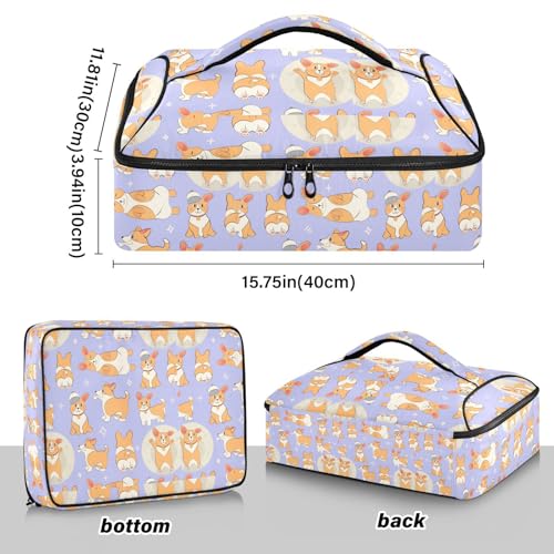 Kcldeci Insulated Thermal Food Carrier Insulated Casserole Carrier for Hot or Cold Food,Dogs Corgi Cartoon Insulated Tote Bag for Potluck Cookouts Parties Picnic,Lasagna Lugger