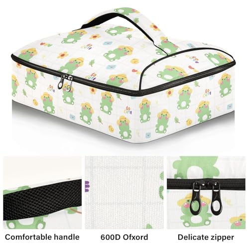 Kcldeci Insulated Thermal Food Carrier Insulated Casserole Carrier for Hot or Cold Food,Cute Frog Wear Hat Insulated Tote Bag for Potluck Cookouts Parties Picnic,Lasagna Lugger