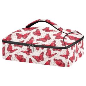 kcldeci insulated thermal food carrier insulated casserole carrier for hot or cold food,red butterflies (2) insulated tote bag for potluck cookouts parties picnic,lasagna lugger