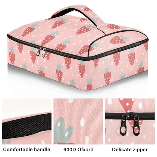 Kcldeci Insulated Thermal Food Carrier Insulated Casserole Carrier for Hot or Cold Food,Carrots and White Dots on A Pink Insulated Tote Bag for Potluck Cookouts Parties Picnic,Lasagna Lugger