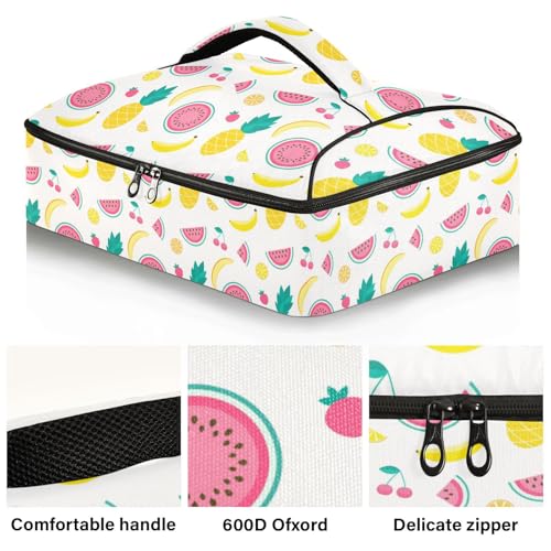 Kcldeci Insulated Thermal Food Carrier Insulated Casserole Carrier for Hot or Cold Food,Pineapple Lemon Melon Insulated Tote Bag for Potluck Cookouts Parties Picnic,Lasagna Lugger