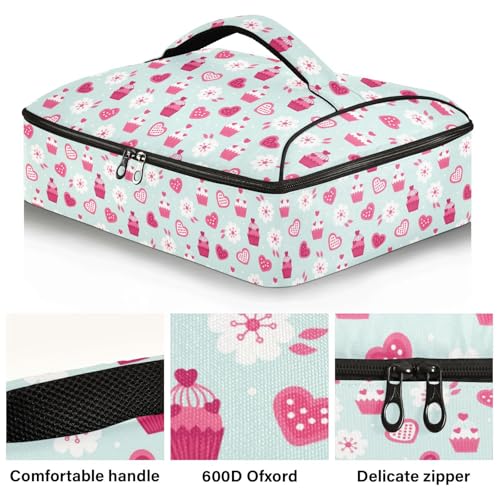 Kcldeci Insulated Thermal Food Carrier Insulated Casserole Carrier for Hot or Cold Food,Valentine with Hearts Cookies Cupcakes Insulated Tote Bag for Potluck Cookouts Parties Picnic,Lasagna Lugger