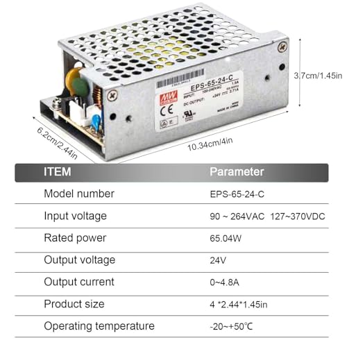 TorqCali EPS-65-24-C 65W Single Output Switching Power Supply 24V 2.71A, 88% Efficiency, Universal AC Input, Enclosed Type, for Automation, Test & Measurement, and Industrial Applications