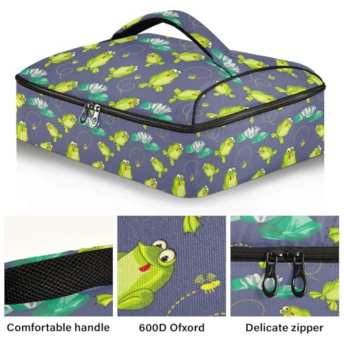 Kcldeci Insulated Thermal Food Carrier Insulated Casserole Carrier for Hot or Cold Food,Frogs Pattern Insulated Tote Bag for Potluck Cookouts Parties Picnic,Lasagna Lugger