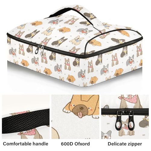 Kcldeci Insulated Thermal Food Carrier Insulated Casserole Carrier for Hot or Cold Food,Cute French Bulldog Insulated Tote Bag for Potluck Cookouts Parties Picnic,Lasagna Lugger