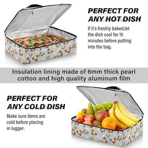 Kcldeci Insulated Thermal Food Carrier Insulated Casserole Carrier for Hot or Cold Food,Gray Pugs Bones Insulated Tote Bag for Potluck Cookouts Parties Picnic,Lasagna Lugger