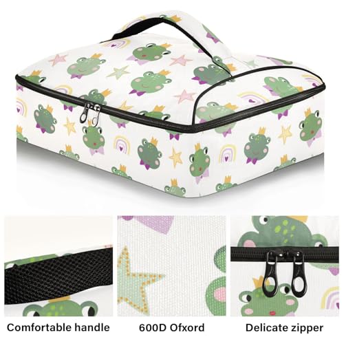 Kcldeci Insulated Thermal Food Carrier Insulated Casserole Carrier for Hot or Cold Food,Frog Head and Rainbows Insulated Tote Bag for Potluck Cookouts Parties Picnic,Lasagna Lugger