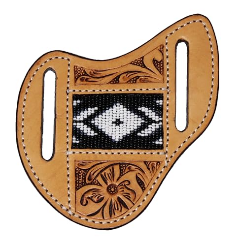 CHALLENGER Western Leather Floral Filigree Tooled Beaded Inlay Knife Holder Flat Sheath 29RS140B