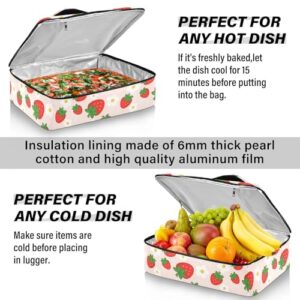 Kcldeci Insulated Thermal Food Carrier Insulated Casserole Carrier for Hot or Cold Food,Flowers and Strawberries on A Pink Insulated Tote Bag for Potluck Cookouts Parties Picnic,Lasagna Lugger