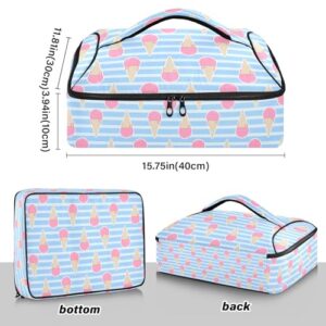 Kcldeci Insulated Thermal Food Carrier Insulated Casserole Carrier for Hot or Cold Food,Pink Ice Cream Blue Striped Insulated Tote Bag for Potluck Cookouts Parties Picnic,Lasagna Lugger