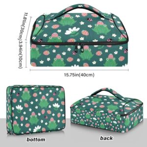 Kcldeci Insulated Thermal Food Carrier Insulated Casserole Carrier for Hot or Cold Food,Frogs with Strawberries Ladybugs Insulated Tote Bag for Potluck Cookouts Parties Picnic,Lasagna Lugger