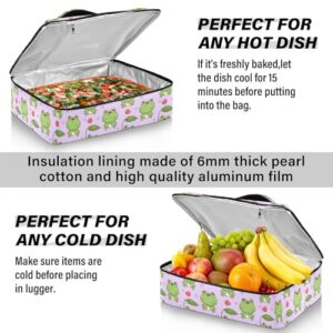 Kcldeci Insulated Thermal Food Carrier Insulated Casserole Carrier for Hot or Cold Food,Happy Frogs on Purple Insulated Tote Bag for Potluck Cookouts Parties Picnic,Lasagna Lugger