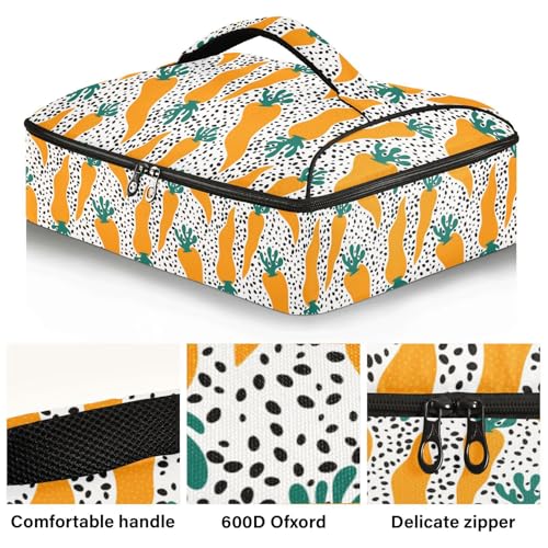 Kcldeci Insulated Thermal Food Carrier Insulated Casserole Carrier for Hot or Cold Food,Summer Vegetable Cartoon Carrot Insulated Tote Bag for Potluck Cookouts Parties Picnic,Lasagna Lugger