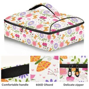 Kcldeci Insulated Thermal Food Carrier Insulated Casserole Carrier for Hot or Cold Food,Springtime Colorful Flower Butterfly Insulated Tote Bag for Potluck Cookouts Parties Picnic,Lasagna Lugger