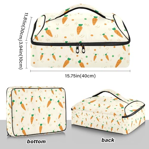 Kcldeci Insulated Thermal Food Carrier Insulated Casserole Carrier for Hot or Cold Food,Carrot Pattern Insulated Tote Bag for Potluck Cookouts Parties Picnic,Lasagna Lugger