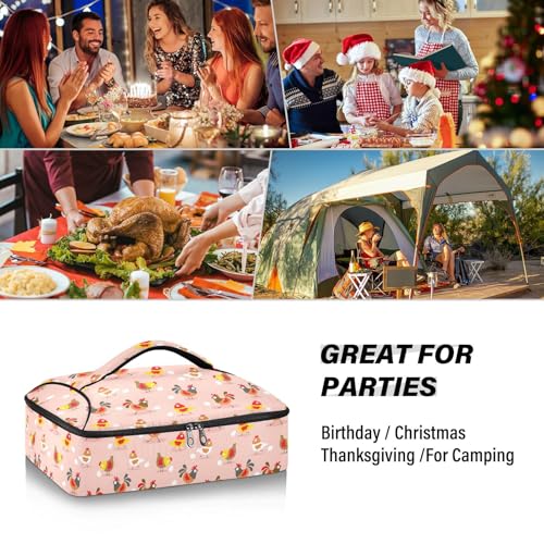 Kcldeci Insulated Thermal Food Carrier Insulated Casserole Carrier for Hot or Cold Food,Chickens Roosters and Eggs Insulated Tote Bag for Potluck Cookouts Parties Picnic,Lasagna Lugger